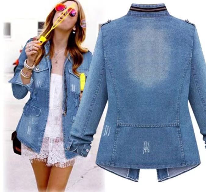 Damen Denim-Jacke mit praktischen aufgesetzten Taschen und Kordelzug WW
