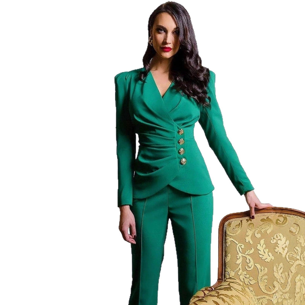 Damen elegantes Anzugset mit tailliertem Blazer und schmal geschnittenen Hosen WW