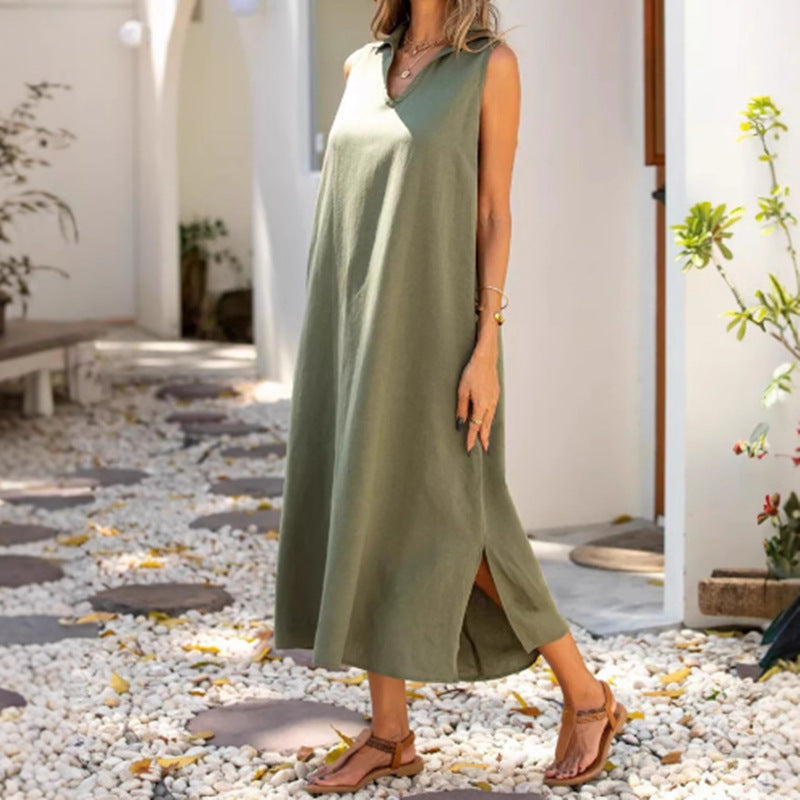 Damen Maxikleid mit elegantem V-Ausschnitt und seitlichem Schlitz WW