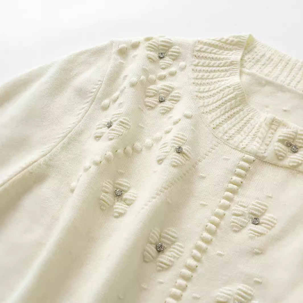 Damen eleganter Strickpullover mit floralem Design WW