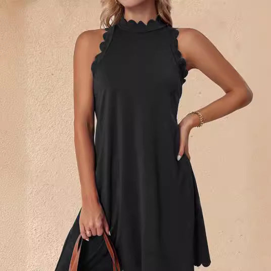 Damen ärmelloses Kleid mit Scalloped-Ausschnitt und fließendem Schnitt WW