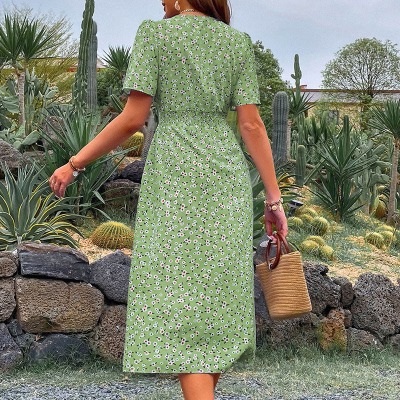 Damen Maxi-Kleid mit floralem Design und Gummizug in der Taille WW
