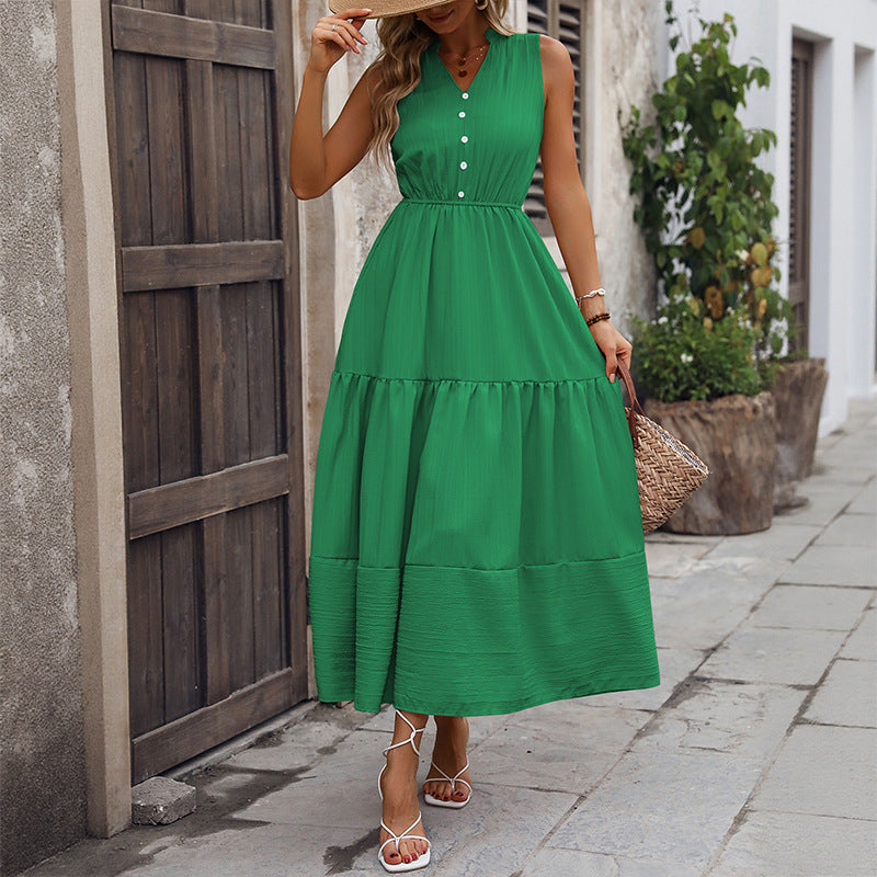 Damen Maxikleid mit Knopfdetails und voluminösem Rock WW
