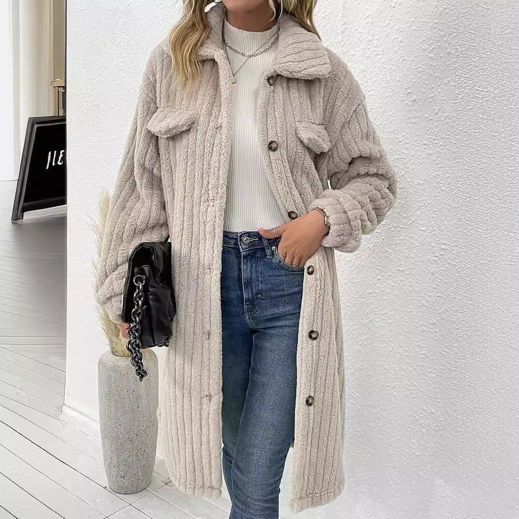 Damen modische Overshirt-Jacke mit strukturiertem Design und abnehmbaren Knöpfen WW