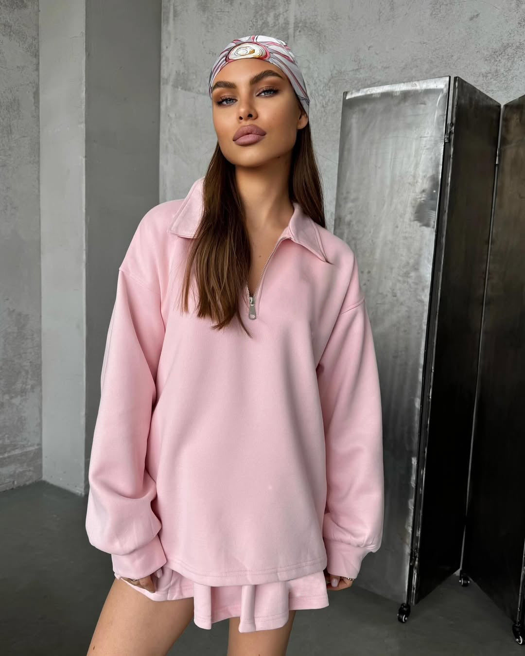 Damen lässiger Pullover mit kurzem Reißverschluss und weitem Schnitt WW