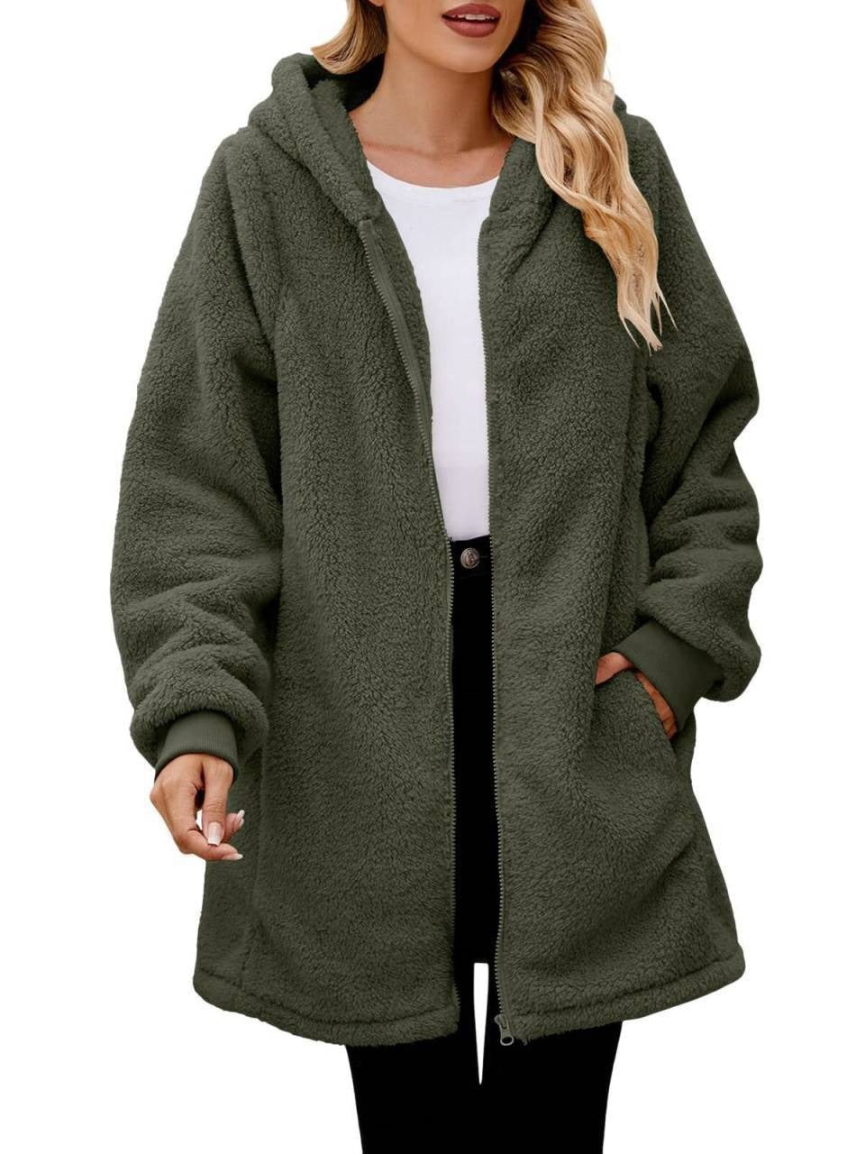 Damen Kuschelige Fleece-Jacke im Oversized-Stil WW