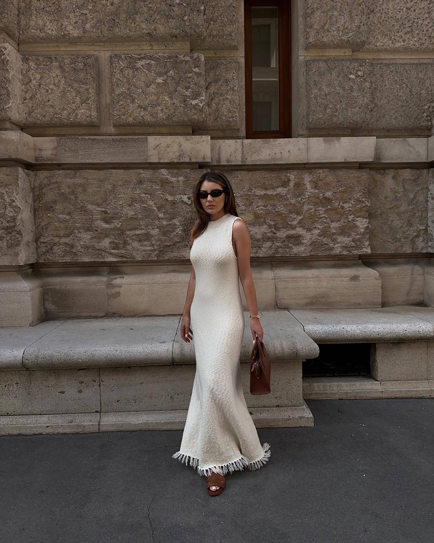 Damen Maxikleid mit Fransen und feiner Struktur WW