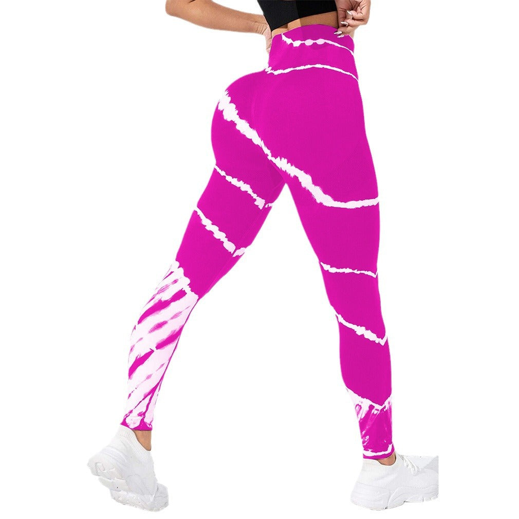 Damen Sportliche Hochbund-Leggings mit auffälligem Tie-Dye-Muster WW