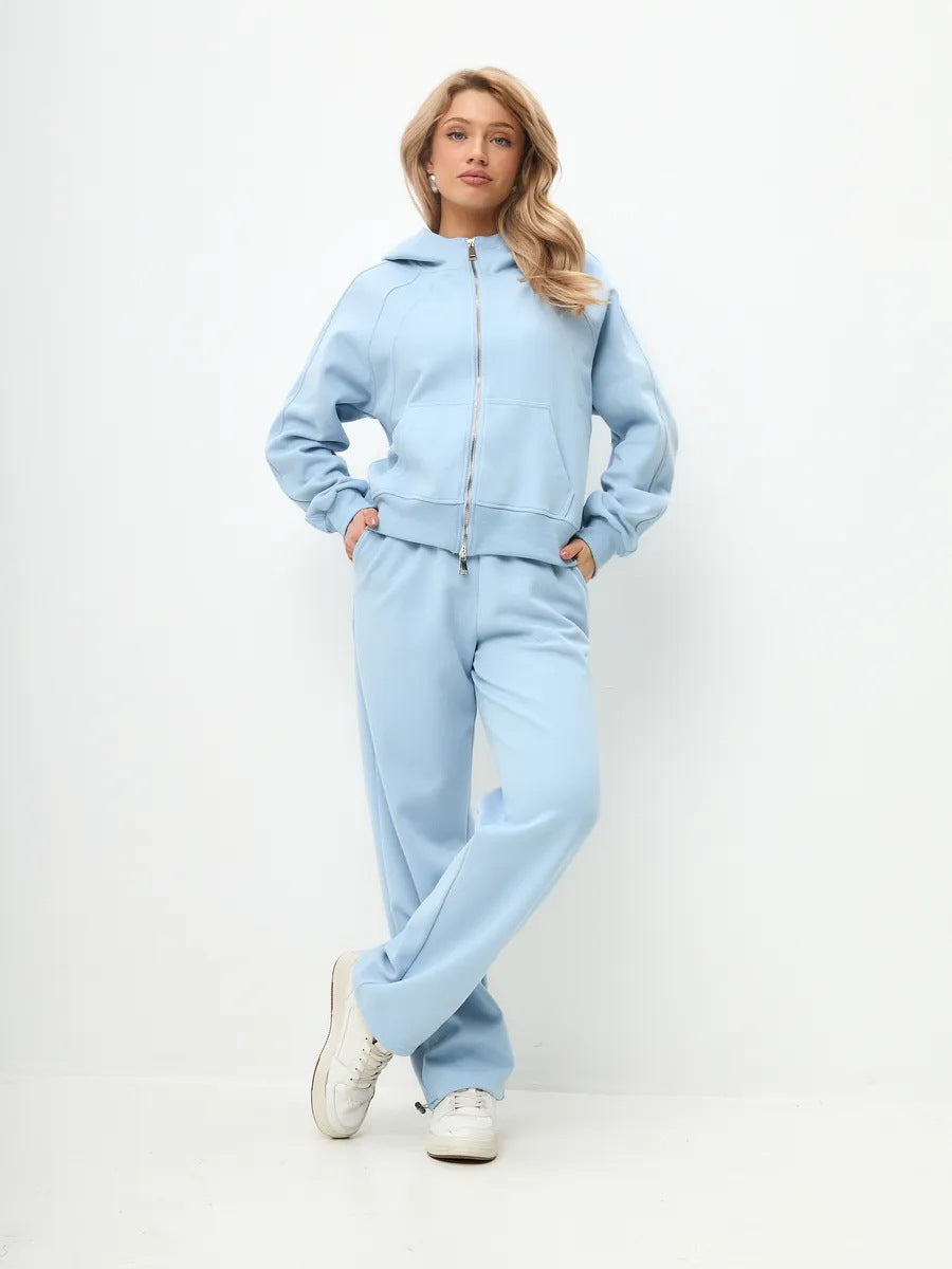 Damen komfortables Set aus Hoodie und Jogginghose mit Reißverschluss WW