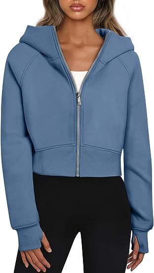 Damen cropped Kapuzenpullover mit Reißverschluss und elastischem Bund WW