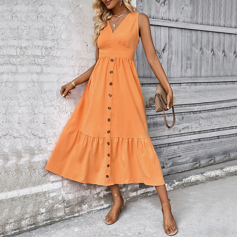 Damen Maxikleid mit tiefem V-Ausschnitt und eleganter Knopfleiste WW