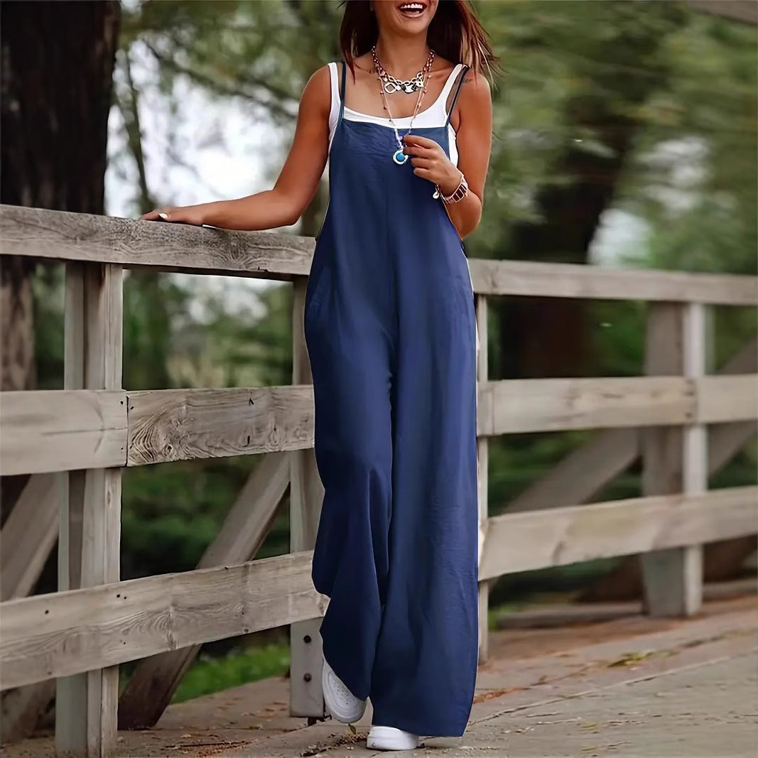 Damen lässiger Overall mit weiten Beinen und praktischen Taschen WW