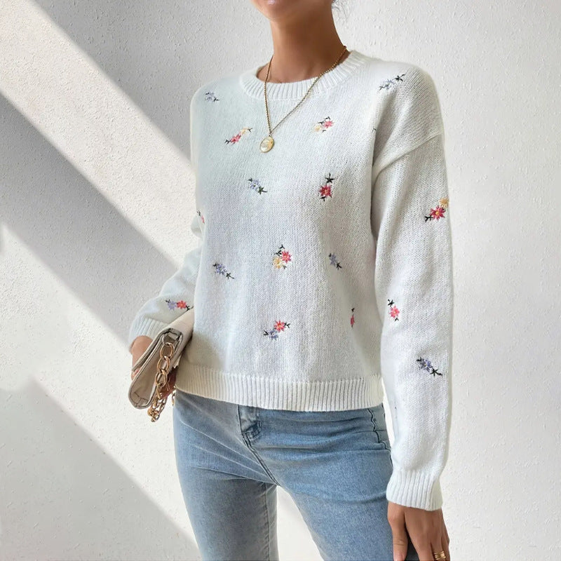 Damen kuscheliger Strickpullover mit floralem Motiv WW
