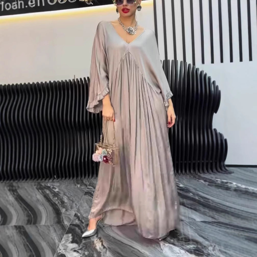 Damen Maxi-Kleid mit weit geschnittenem Design und elegantem V-Ausschnitt WW
