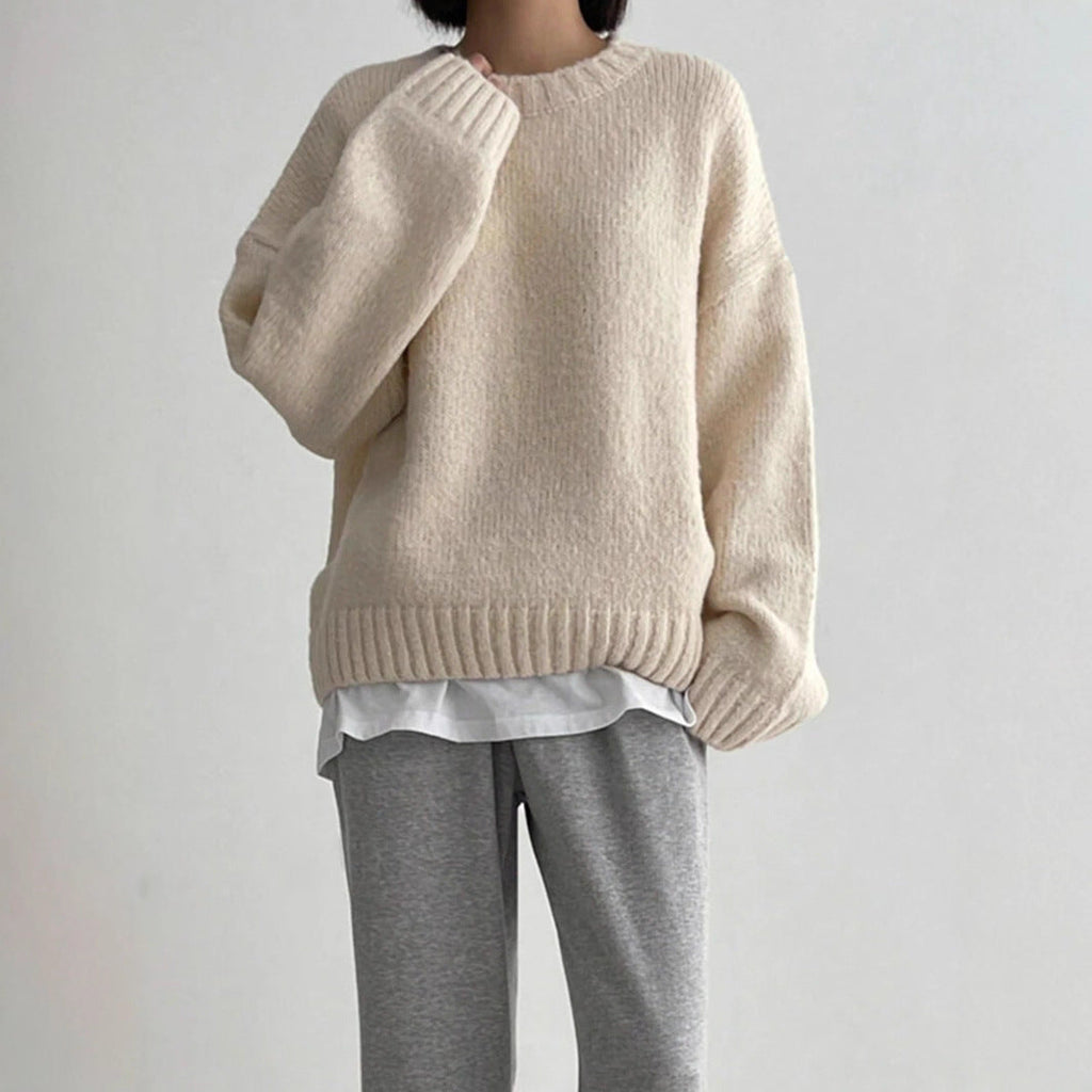 Damen Grober Strickpullover mit lässigem Schnitt und Rundhalsausschnitt WW