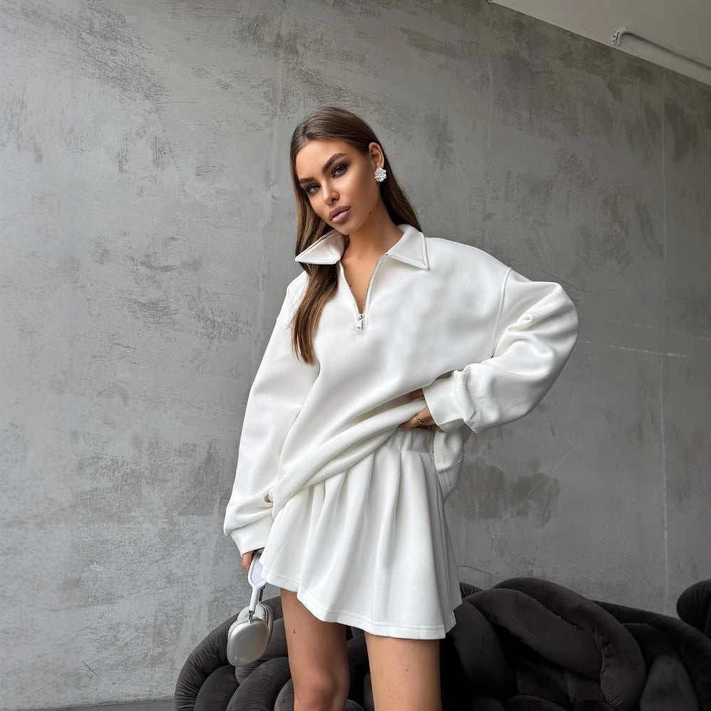 Damen lässiger Pullover mit kurzem Reißverschluss und weitem Schnitt WW
