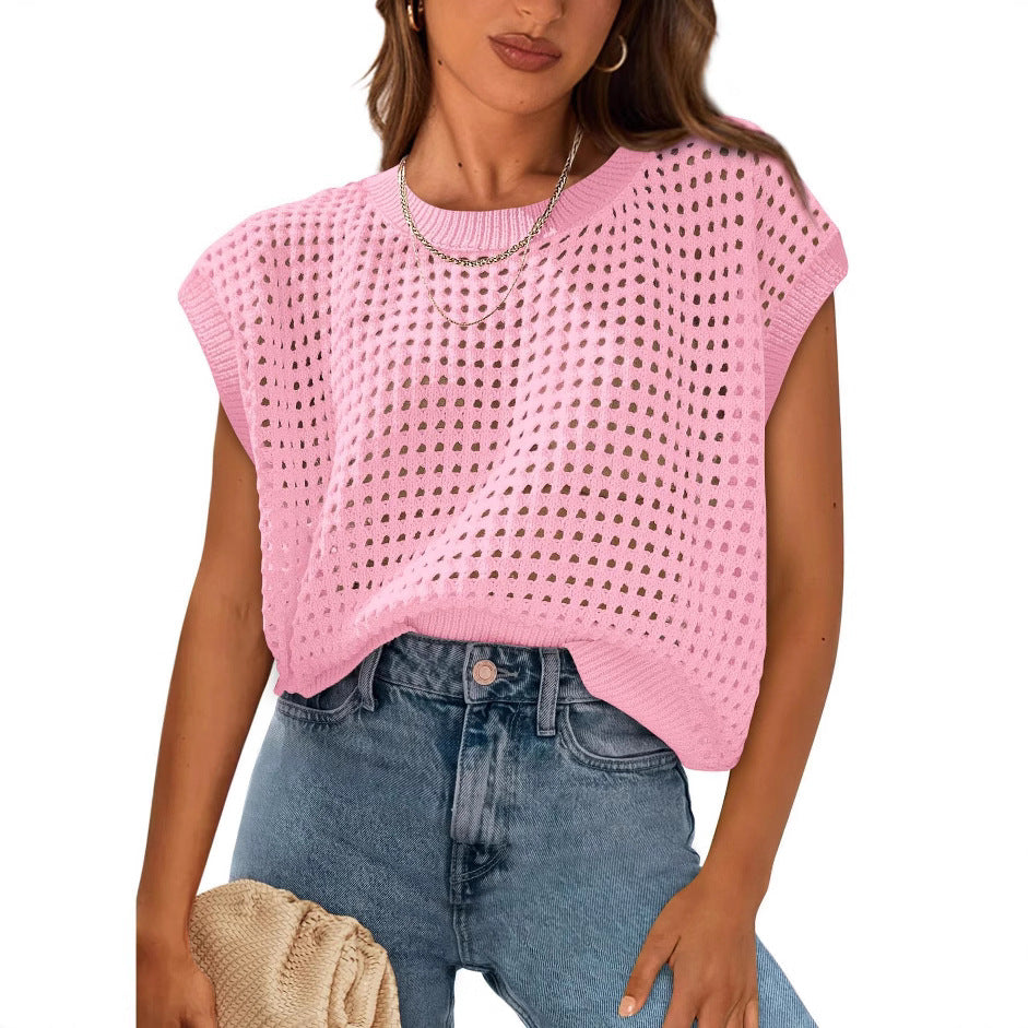 Damen luftiger Strick Top mit offenen Maschen und legerem Schnitt WW