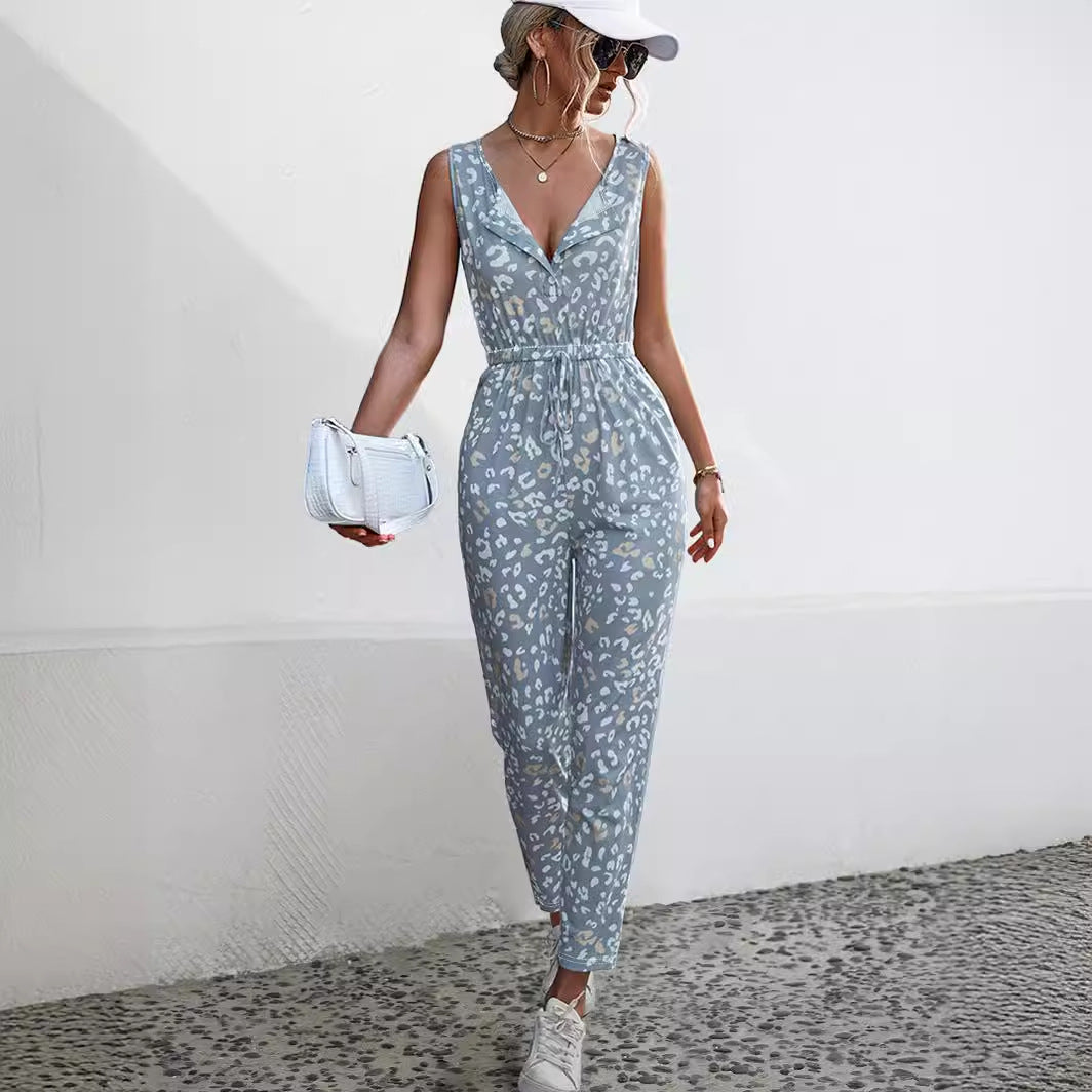 Damen modischer Overall im stylishen Leopardenlook mit flexiblem Bund WW