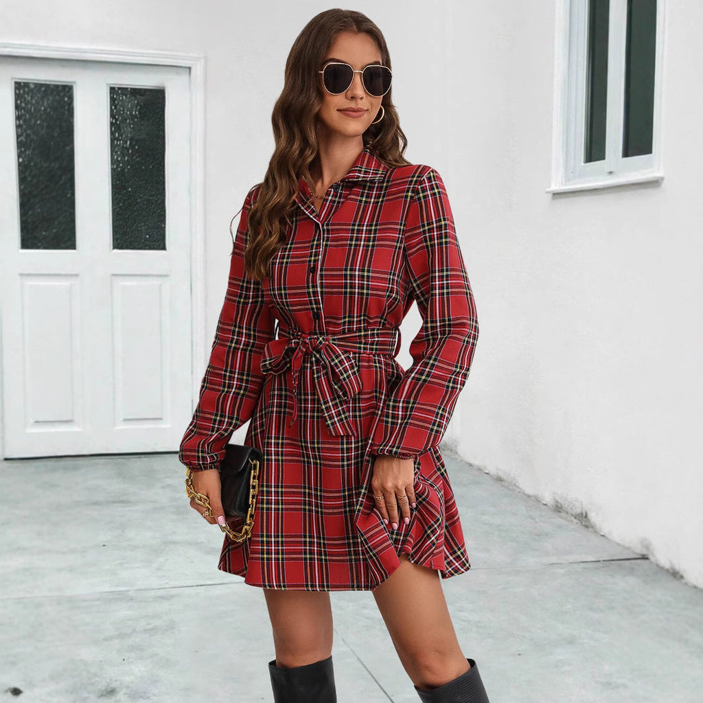 Damen Hemdblusenkleid mit karierter Musterung und taillierbarem Gürtel WW