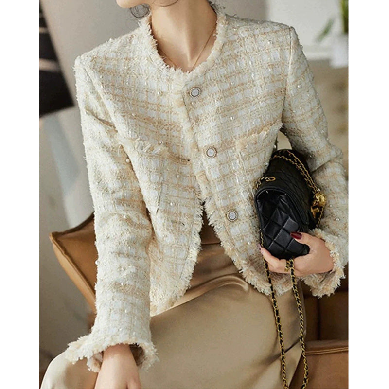 Damen Tweed Boucle Jacke mit schicker Knopfdetails WW