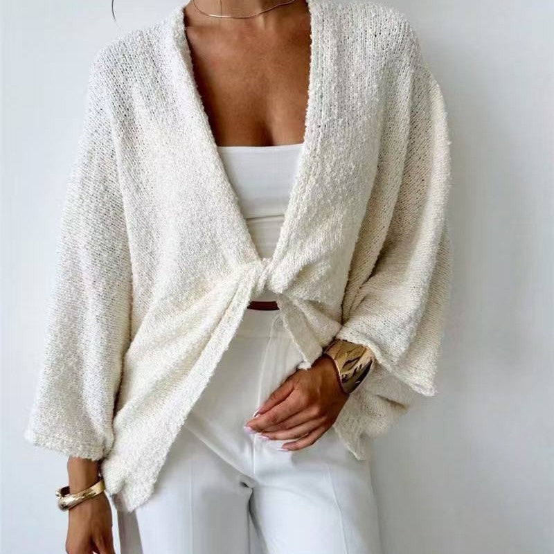 Damen luftige Strickjacke mit weitem Schnitt und eleganter Knopfleiste WW