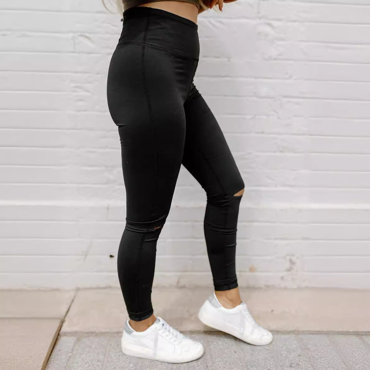 Damen Stepp-Leggings mit Riss-Detail WW