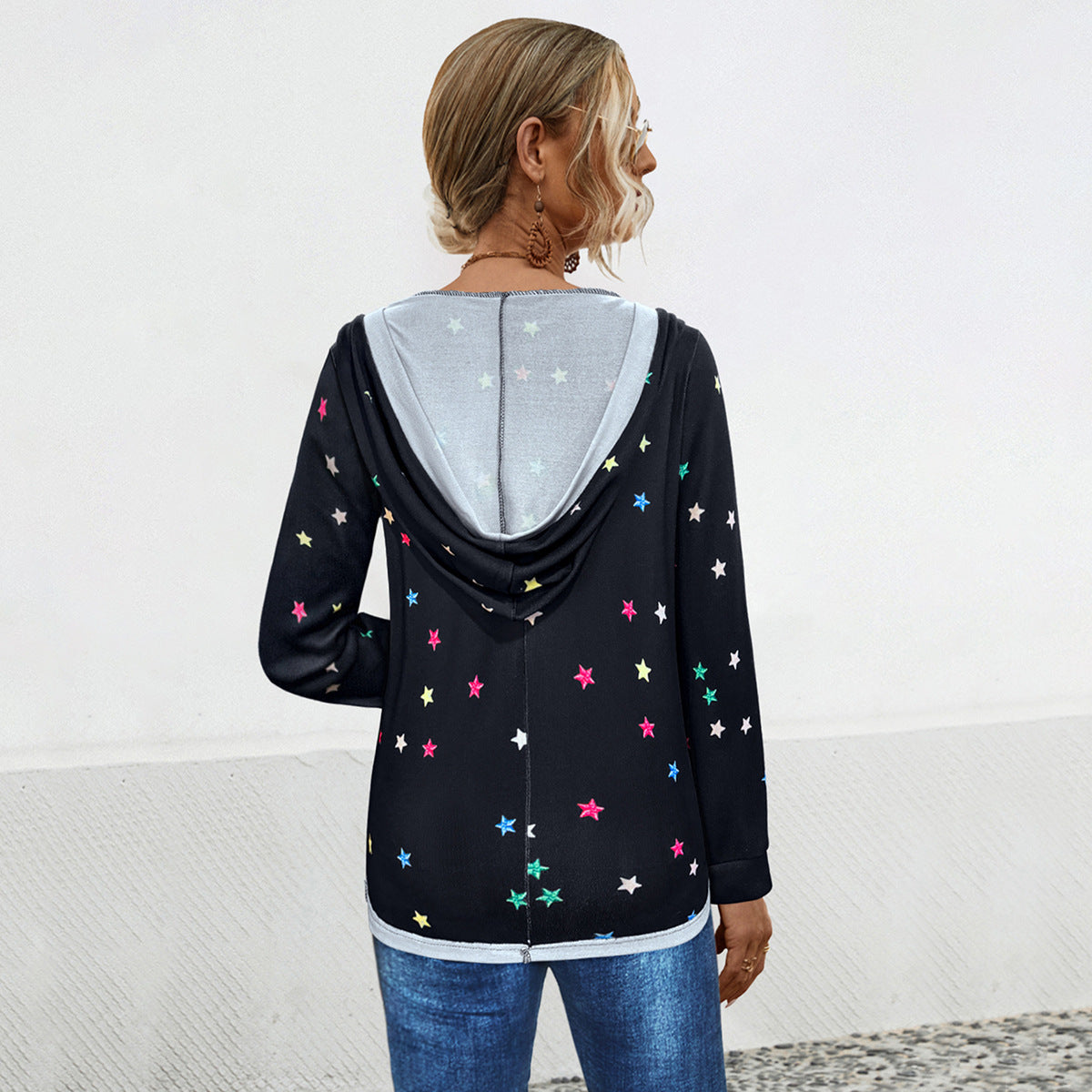 Damen Kapuzenpullover mit verspieltem Sternenmuster WW