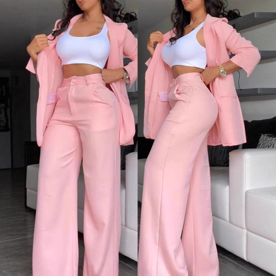 Damen Zweiteiliges Business-Anzug-Set mit weitem Bein und taillierter Jacke WW