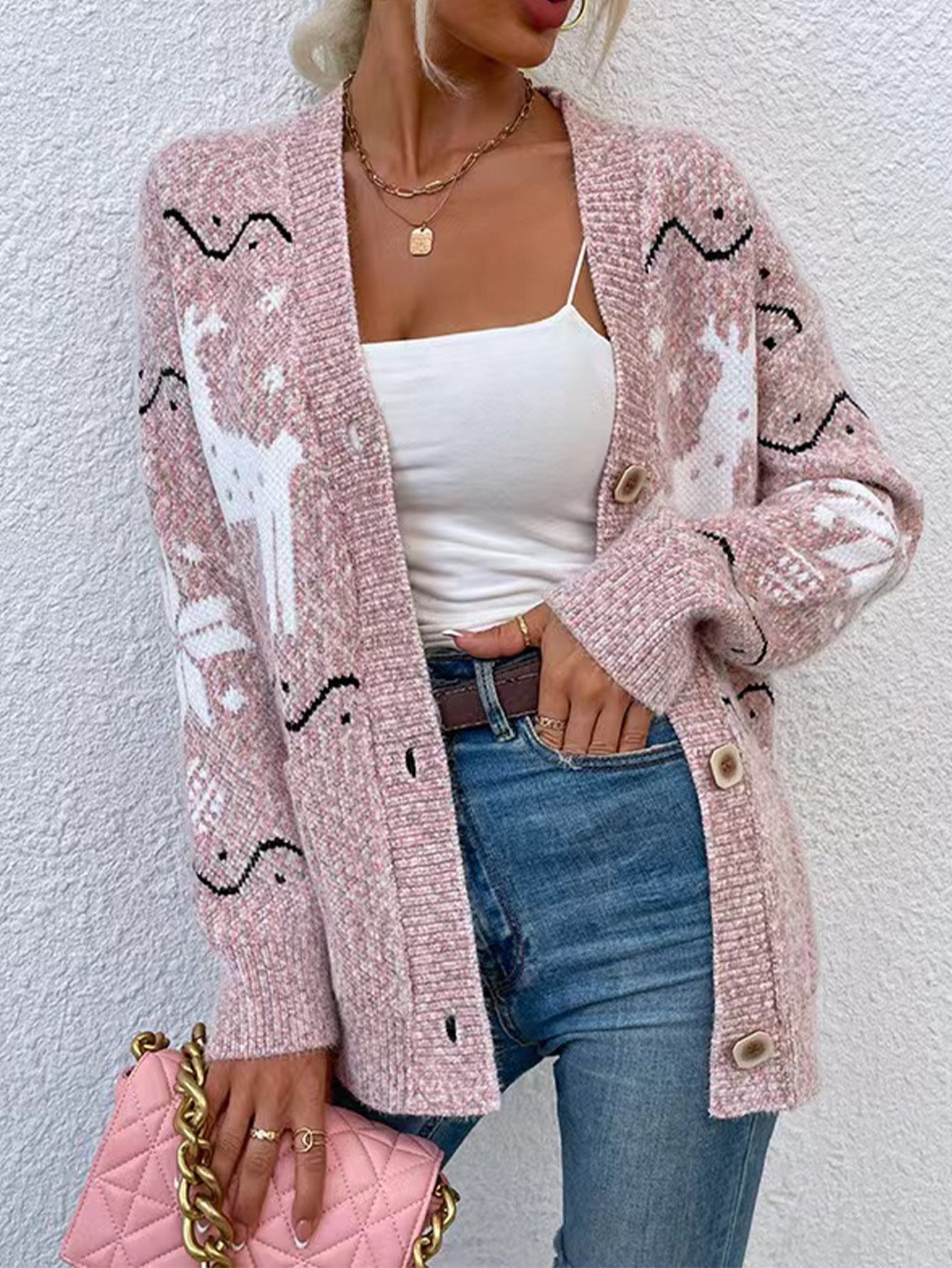 Damen Strickjacke mit kunstvollem Muster und eleganten Knopfdetails WW