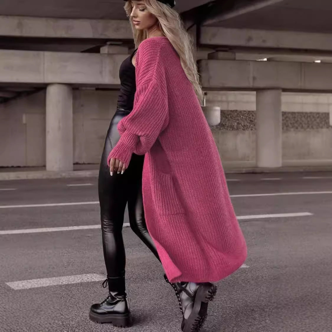 Damen Langer Strickcardigan mit tieferem Rückensaum und lässigem Schnitt WW
