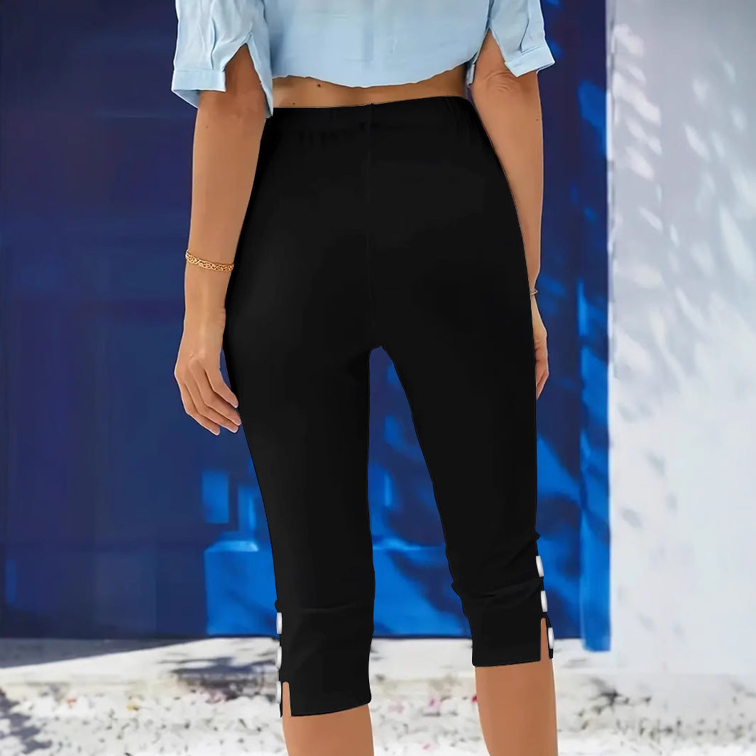 Damen Capri-Hose mit modischen Knopfdetails WW