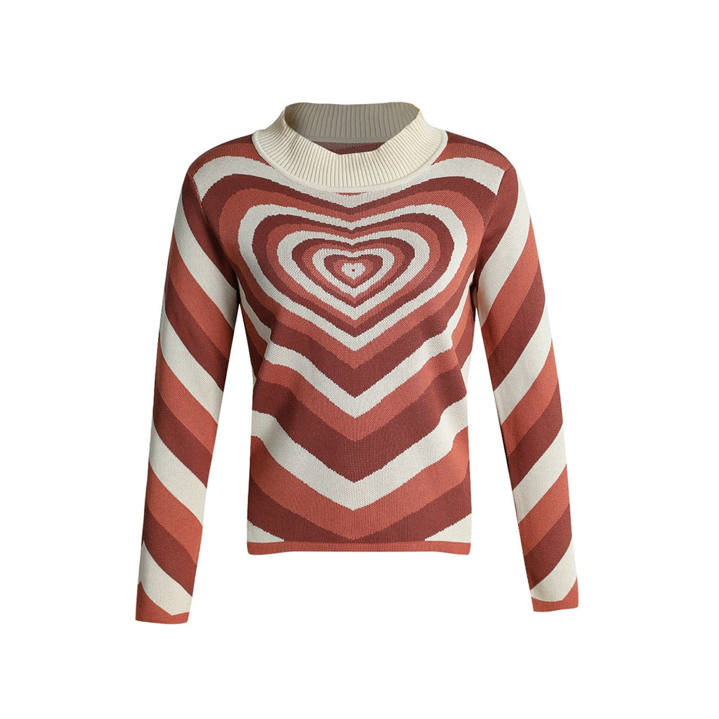 Damen Strickpullover mit herzförmigem Muster und hohem Kragen WW