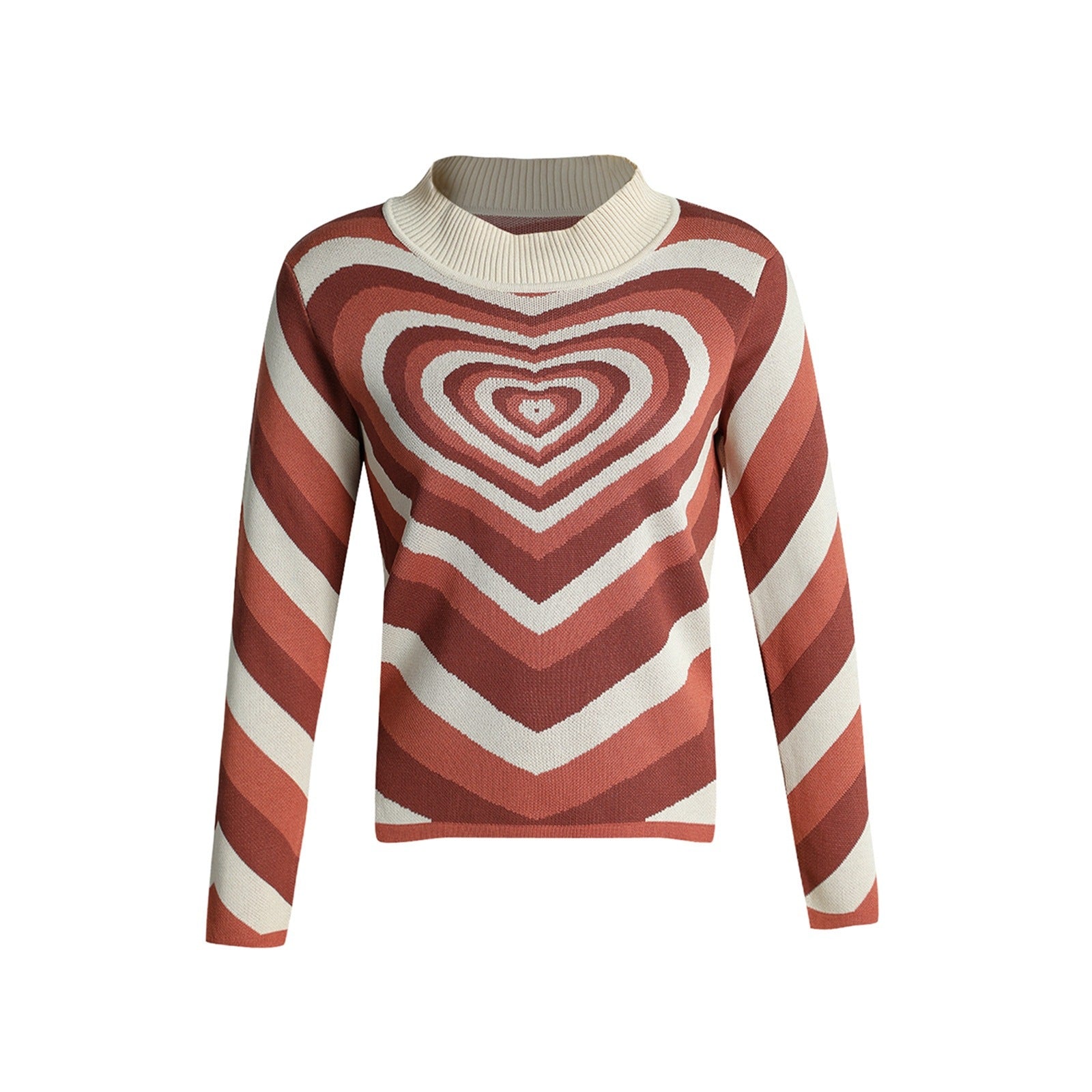Damen Strickpullover mit herzförmigem Muster und hohem Kragen WW