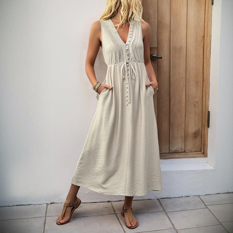 Damen Maxikleid mit verspielten Knopfdetails und praktischen Taschen WW