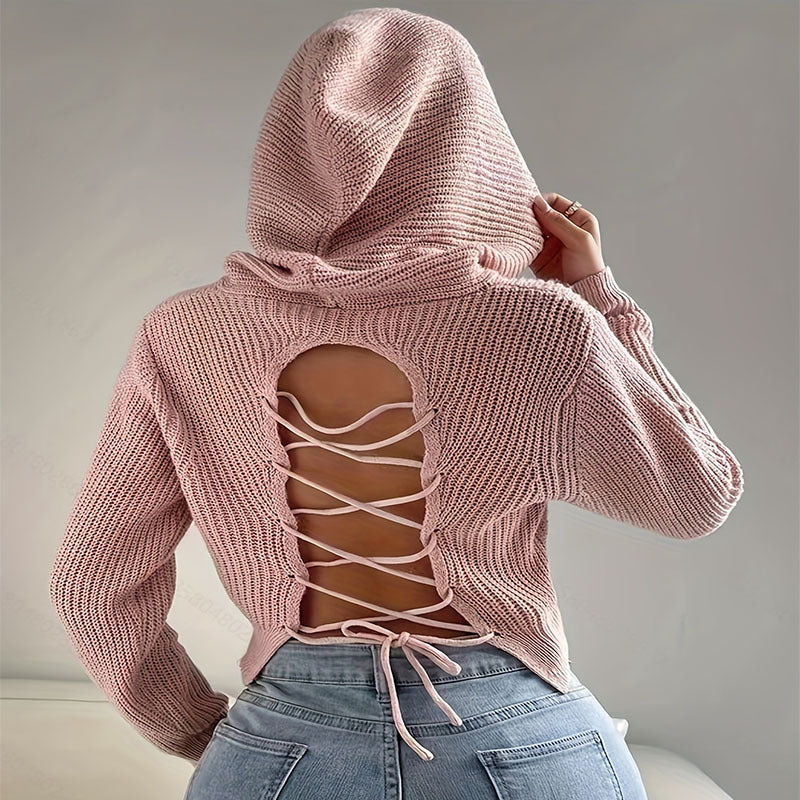 Damen lässiger Hoodie aus strukturiertem Strick WW