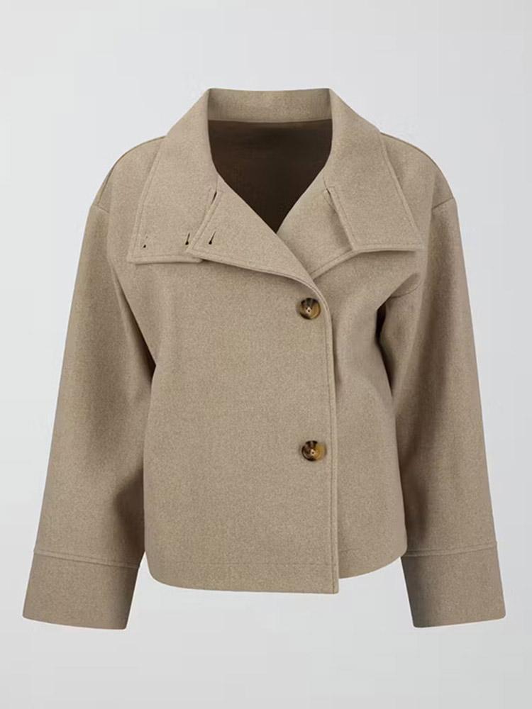 Damen Kurze Jacke mit hohem Kragen und Knopfverschluss WW