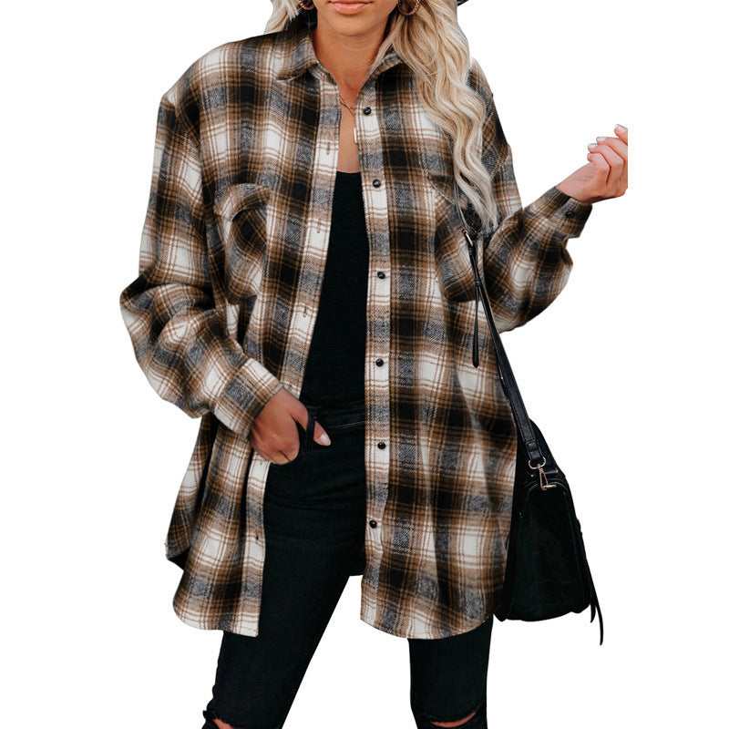 Damen Karierte Flanellbluse mit Brusttaschen und bequemer Passform WW