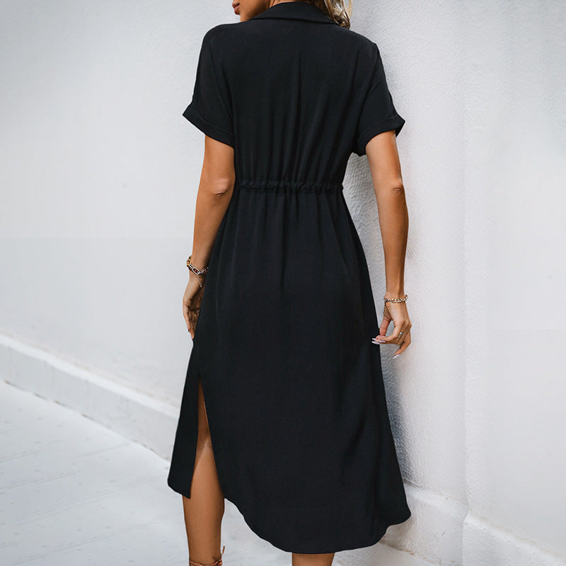 Damen Hemdblusenkleid mit taillierbarem Kordelzug und Knopfleiste WW