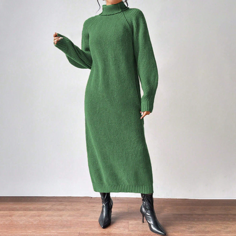 Damen Strickkleid mit hohem Kragen und weiten Ärmeln WW