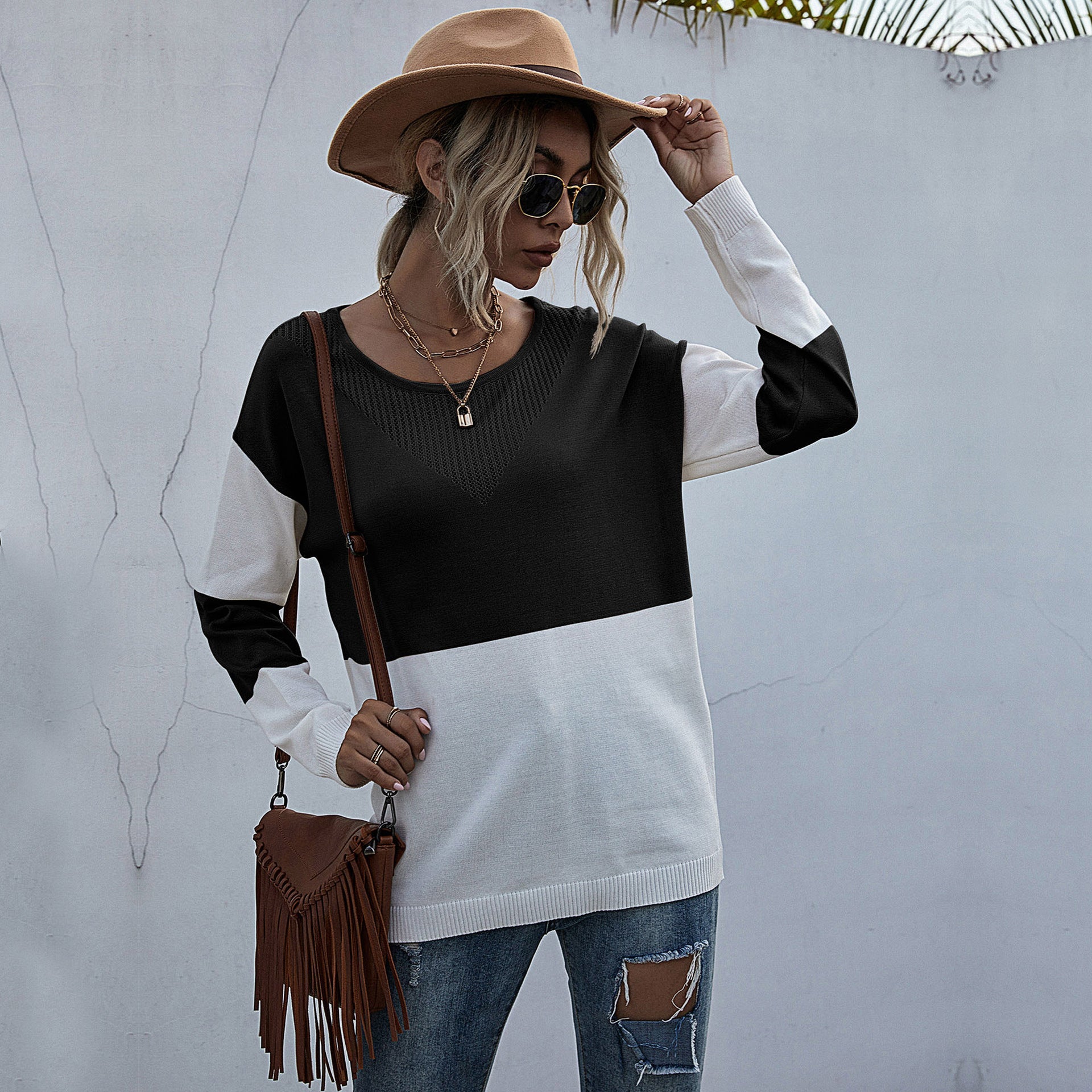 Damen Strickpullover mit modischem V-Ausschnitt und strukturiertem Muster WW
