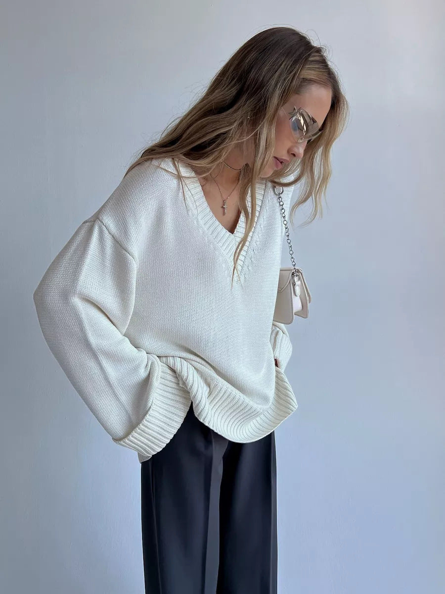 Damen eleganter V-Ausschnitt Pullover aus weicher Baumwolle WW