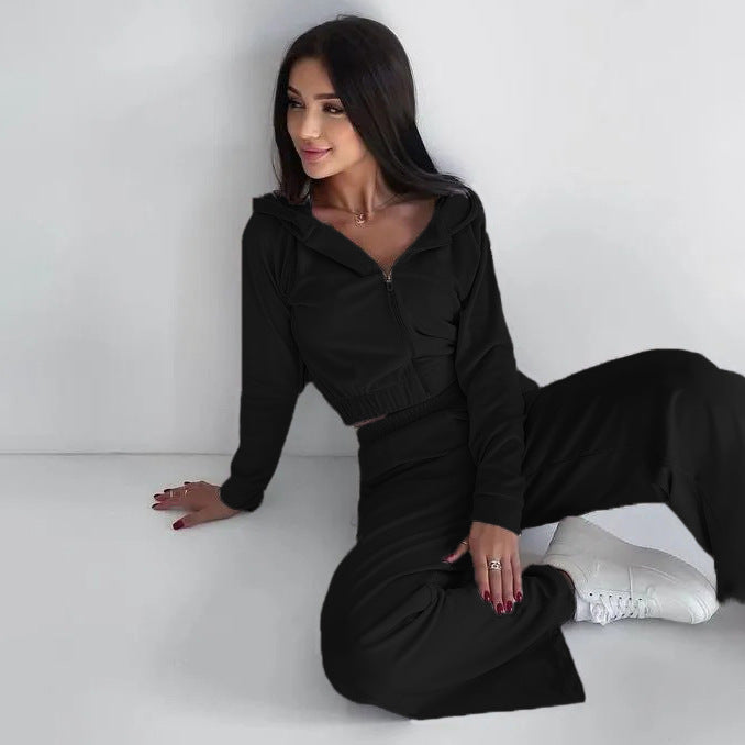 Damen sportliches Fleece Lounge-Set mit kurzem Schnitt und elastischem Bund WW