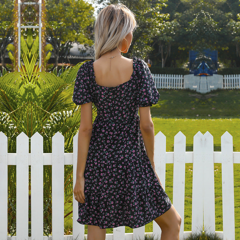 Damen Midi-Kleid mit Puffärmeln und verspieltem Rüschensaum WW