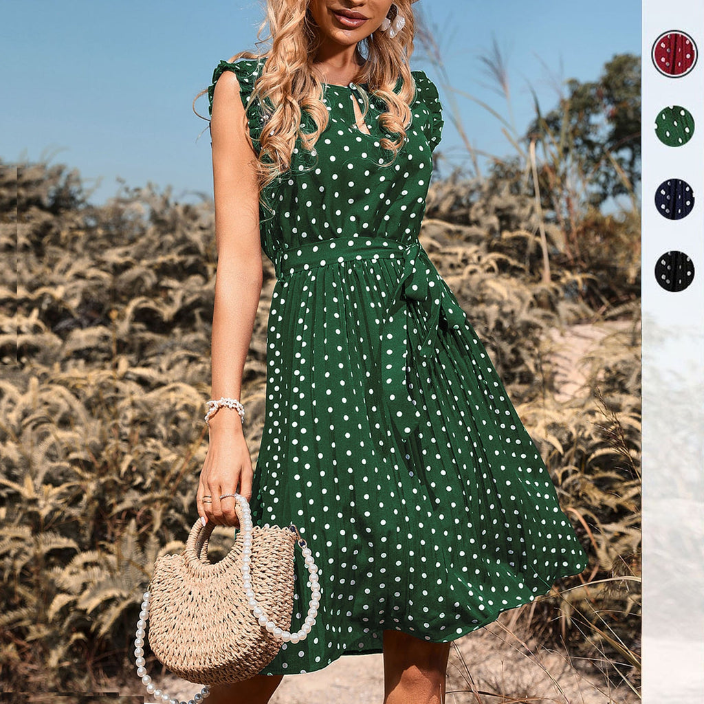 Damen Polka-Dots Kleid mit tailliertem Schnitt und Bindegürtel WW