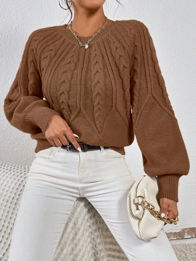 Damen Strickpullover mit Zopfmuster und weitem Schnitt WW