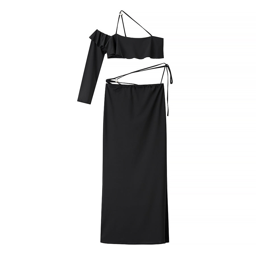 Damen Abendkleid mit asymmetrischem Schnitt und feinen Rüschendetails WW