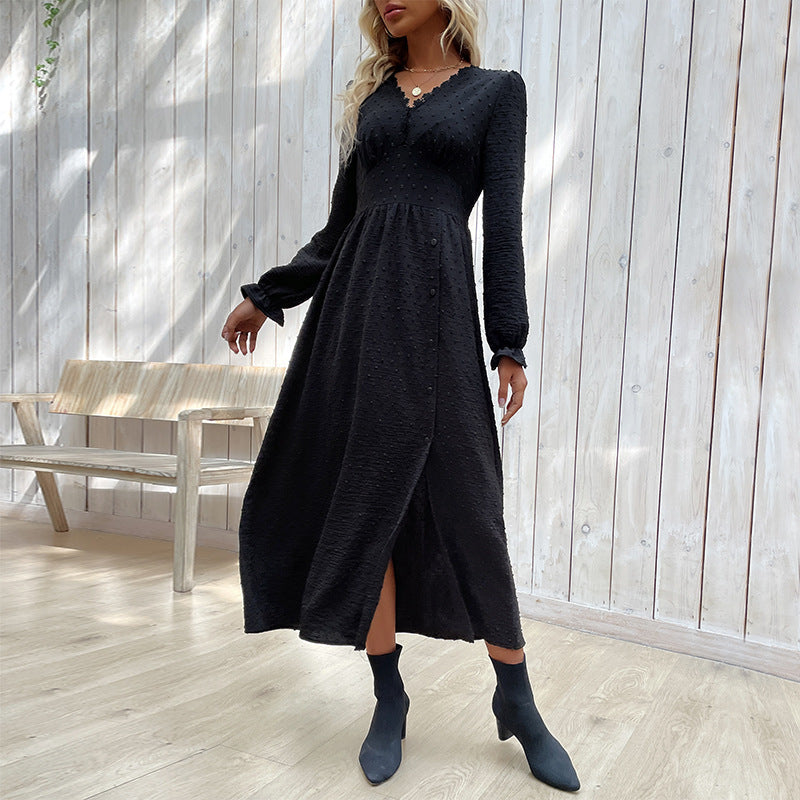 Damen Maxikleid mit elegantem V-Ausschnitt und raffiniertem Schlitz WW