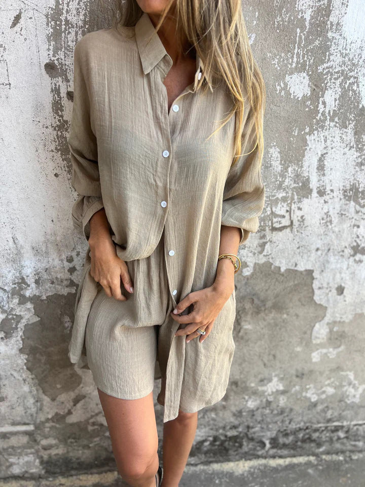 Damen lange Bluse mit durchgehender Knopfleiste und lässigem Schnitt WW