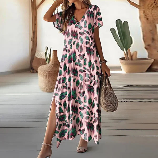 Damen Maxikleid mit elegantem V-Ausschnitt und seitlichen Schlitzen WW