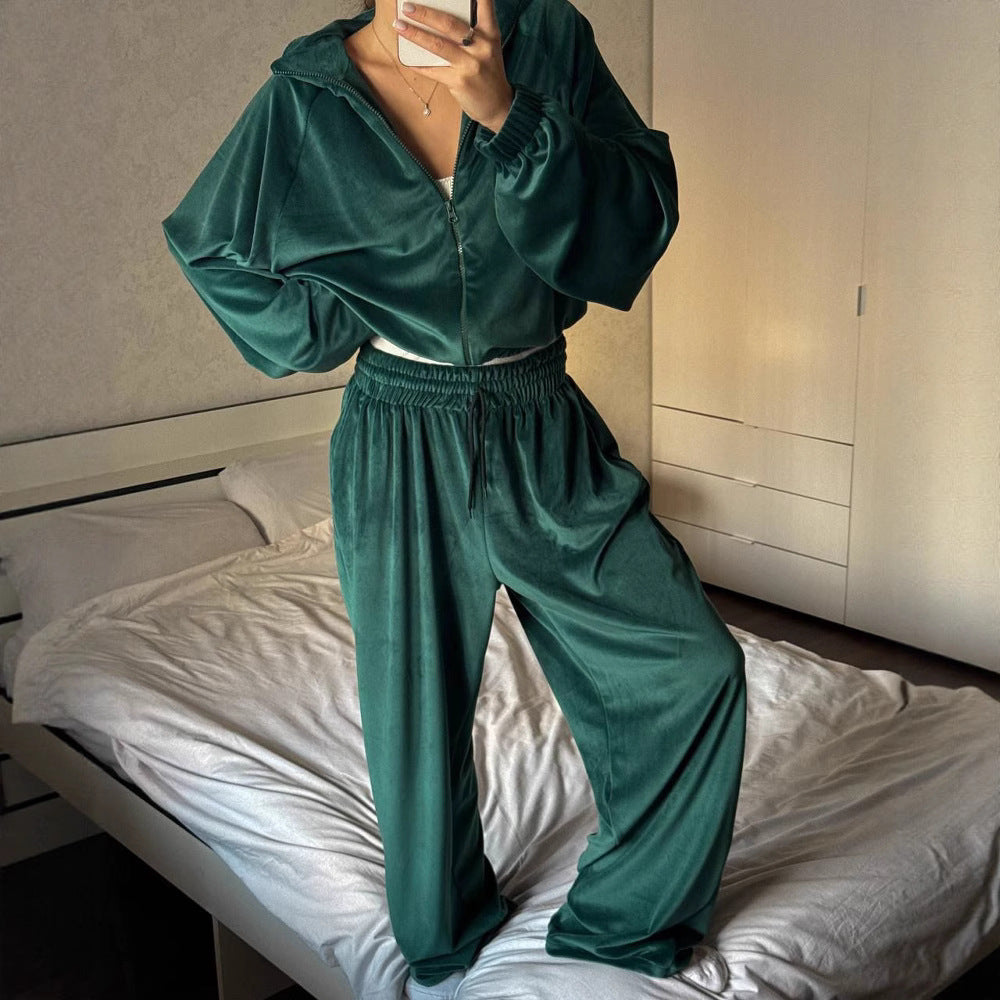 Damen sportliches Lounge-Set aus weichem Fleece mit lockerem Schnitt WW
